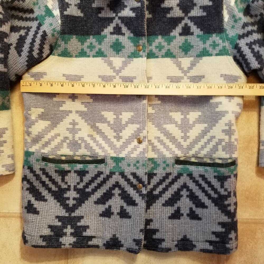 ✅VTG Woolrich Chore Jacket Women's LARGE Blue/Grey Aztec Southwest Wool✅STAINING - Picture 11 of 16